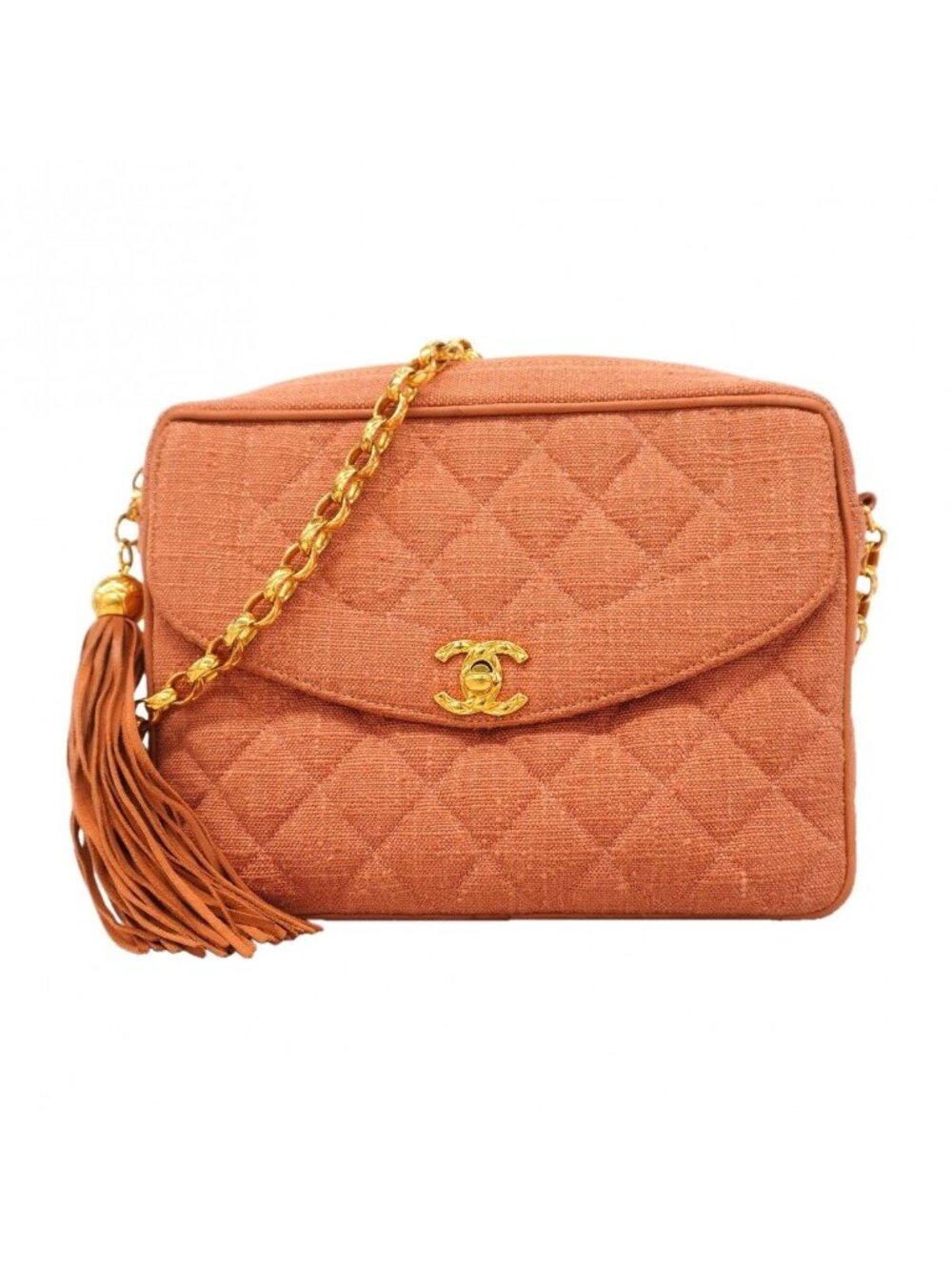 Chanel Shoulder Bag Quilted Canvas Salmon Pink Gold